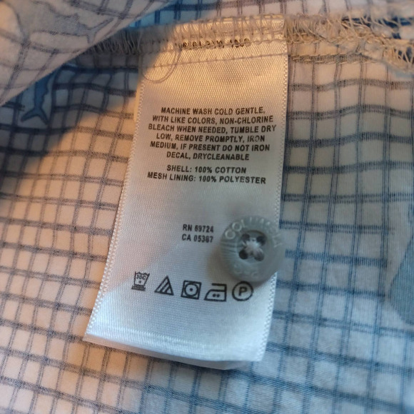 Columbia Men's Size XXL 2X PFG Short Sleeve Cotton Blue Check and Fish Pattern - Picture 6 of 9